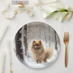 Pomeranian Let It Snow Christmas Paper Plate