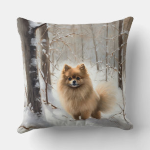Pomeranian Let It Snow Christmas Throw Pillow