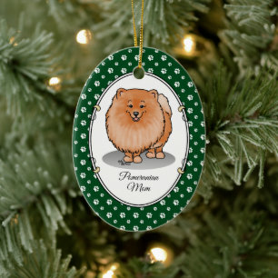 Pomeranian Mom Pom Mom (orange red) Cute Dog Mom Ceramic Ornament