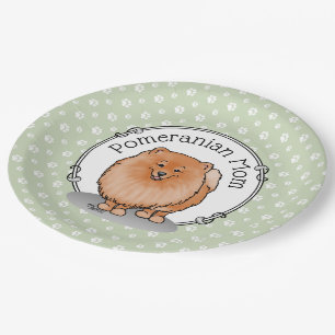 Pomeranian Mom Pom Mom (orange red) Cute Dog Mom Paper Plate