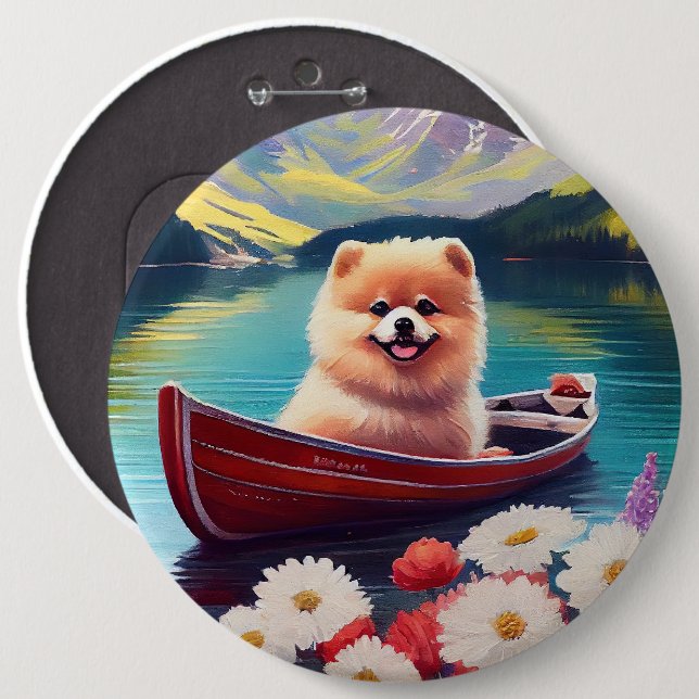 Pomeranian on a Paddle: A Scenic Adventure 6 Inch Round Button (Front & Back)