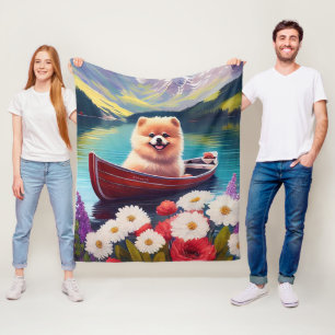 Pomeranian on a Paddle: A Scenic Adventure Fleece Blanket