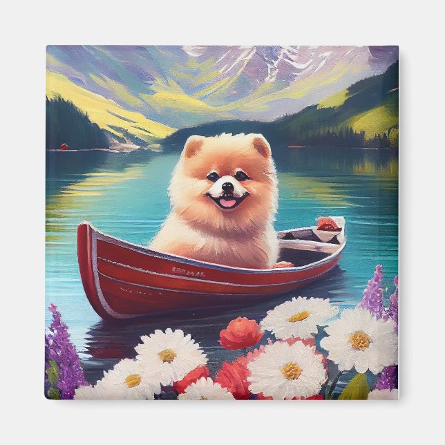 Pomeranian on a Paddle: A Scenic Adventure Magnet (Front)