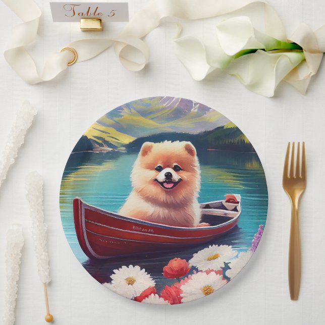 Pomeranian on a Paddle: A Scenic Adventure Paper Plate (Wedding)