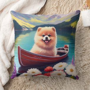 Pomeranian on a Paddle: A Scenic Adventure Throw Pillow