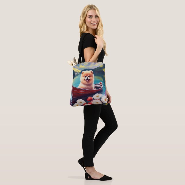Pomeranian on a Paddle: A Scenic Adventure Tote Bag (On Model)