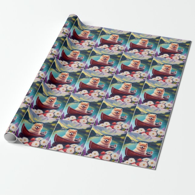 Pomeranian on a Paddle: A Scenic Adventure Wrapping Paper (Unrolled)