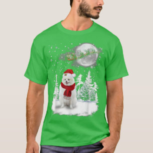 Pomeranian On Snow Christmas Moon Lighting Santa H T-Shirt