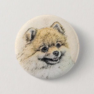 Pomeranian (Orange) Painting - Original Dog Art 2 Inch Round Button