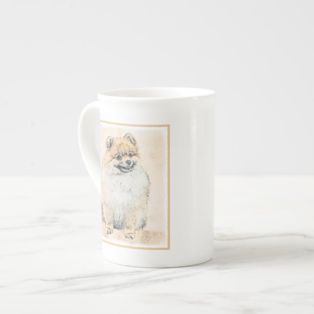 Pomeranian (Orange) Painting - Original Dog Art Bone China Mug (Front Left)