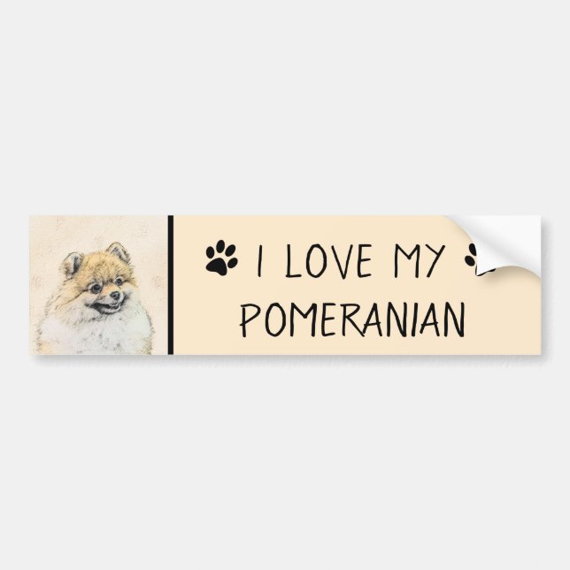 Pomeranian (Orange) Painting - Original Dog Art Bumper Sticker (Front)