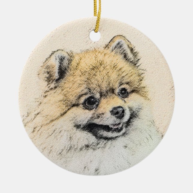 Pomeranian (Orange) Painting - Original Dog Art Ceramic Ornament (Front)