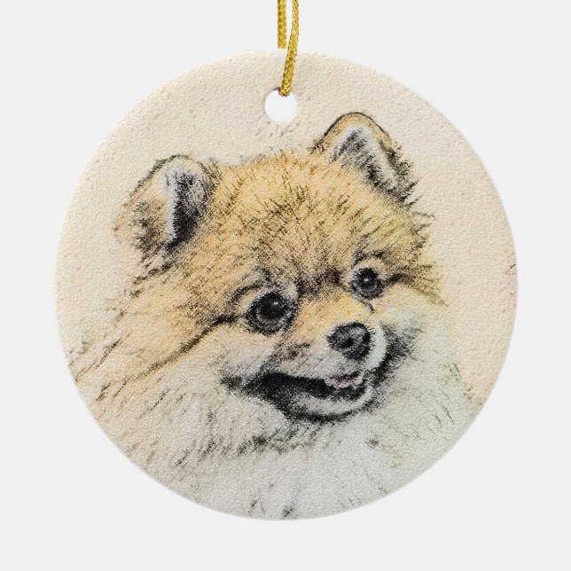 Pomeranian (Orange) Painting - Original Dog Art Ceramic Ornament (Front)