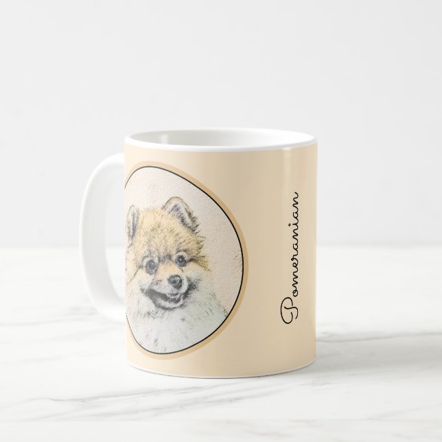Pomeranian (Orange) Painting - Original Dog Art Coffee Mug (Front Left)