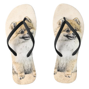 Pomeranian (Orange) Painting - Original Dog Art Flip Flops