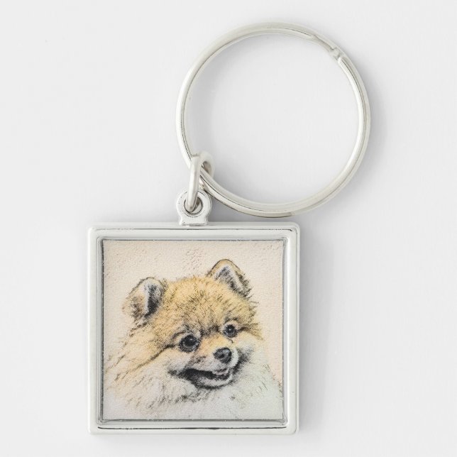 Pomeranian (Orange) Painting - Original Dog Art Keychain (Front)