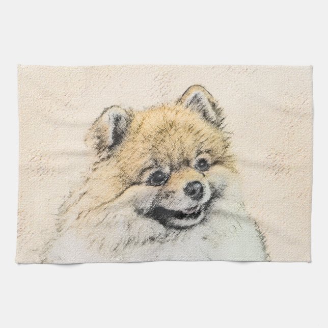 Pomeranian (Orange) Painting - Original Dog Art Kitchen Towel (Horizontal)