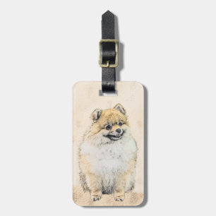 Pomeranian (Orange) Painting - Original Dog Art Luggage Tag
