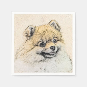 Pomeranian (Orange) Painting - Original Dog Art Napkin