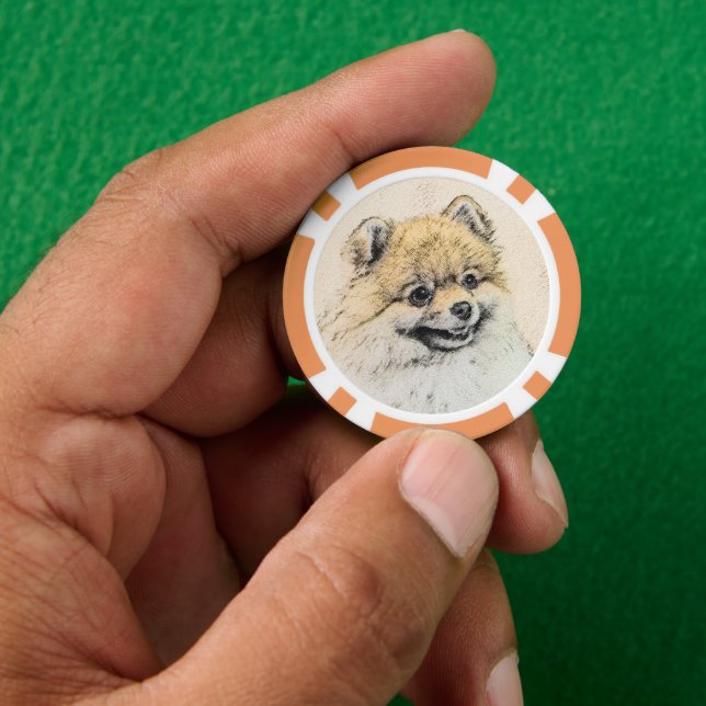 Pomeranian (Orange) Painting - Original Dog Art Poker Chips (Hand)