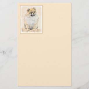 Pomeranian (Orange) Painting - Original Dog Art Stationery
