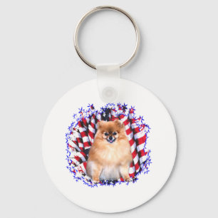 Pomeranian Patriot Keychain