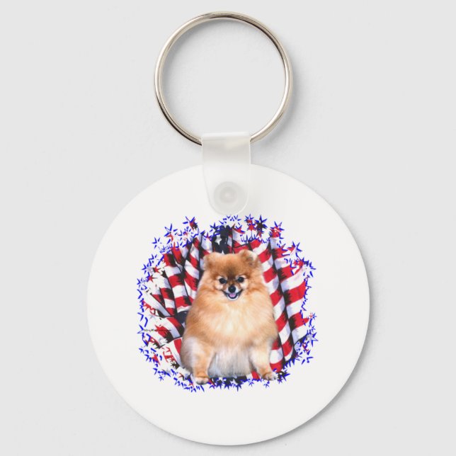 Pomeranian Patriot Keychain (Front)