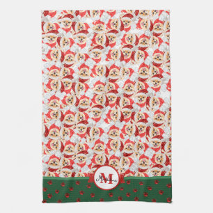 Pomeranian Pattern Monogram Christmas Dog Kitchen Towel