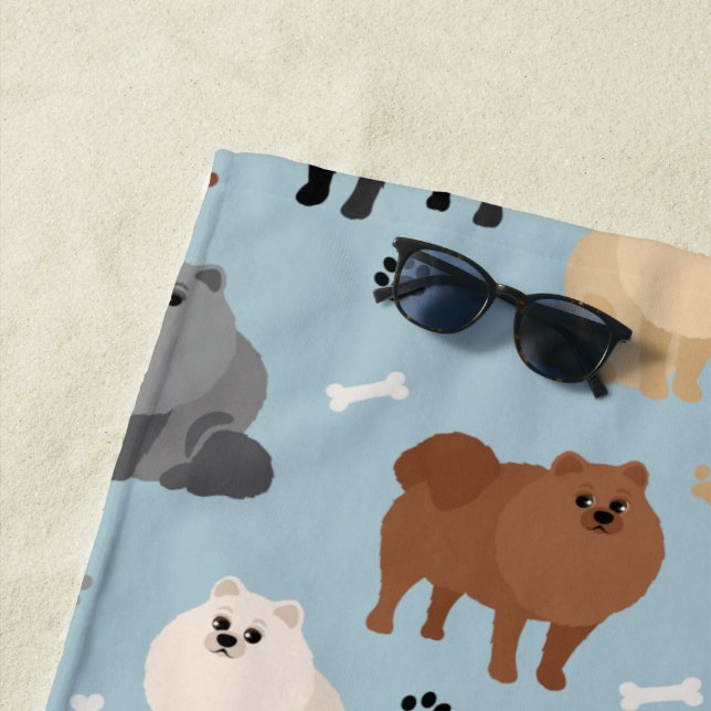 Pomeranian Paw-prints and Dog Bones Beach Towel (In Situ)