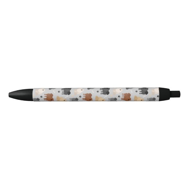 Pomeranian Paw-prints and Dog Bones Black Ink Pen (Front)