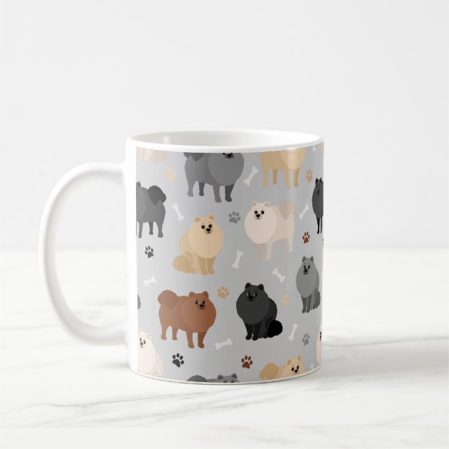 Pomeranian Paw-prints and Dog Bones Coffee Mug (Left)