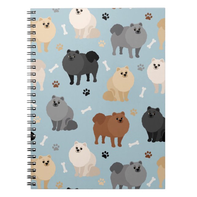 Pomeranian Paw-prints and Dog Bones Notebook (Front)