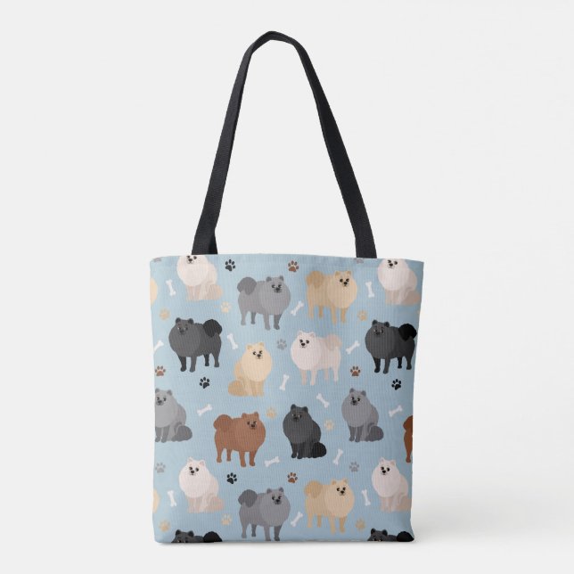 Pomeranian Paw-prints and Dog Bones Tote Bag (Back)