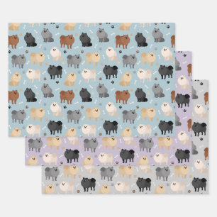 Pomeranian Paw-prints and Dog Bones Wrapping Paper Sheet