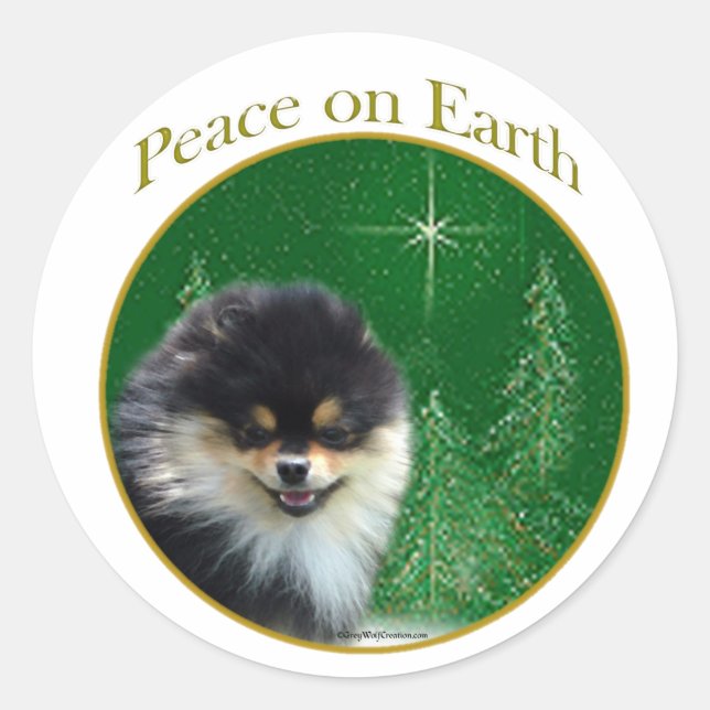 Pomeranian Peace Classic Round Sticker (Front)