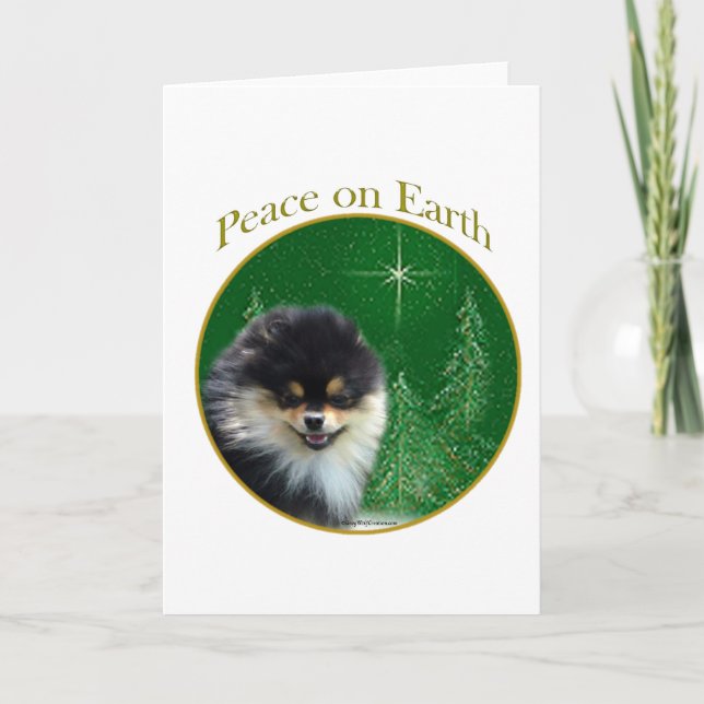 Pomeranian Peace Holiday Card (Front)