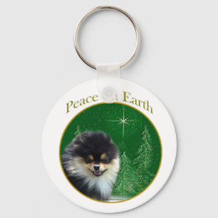 Pomeranian Peace Keychain