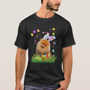 Pomeranian Pet Dog Hunting Egg Tree Bunny Easter D T-Shirt