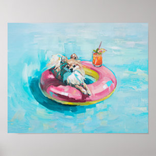 Pomeranian Pool Float Art Print: Summer Dog Poster