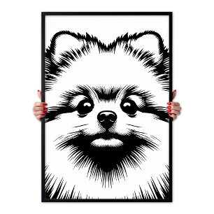 Pomeranian Pop Art White & Black Chic Aesthetic Poster