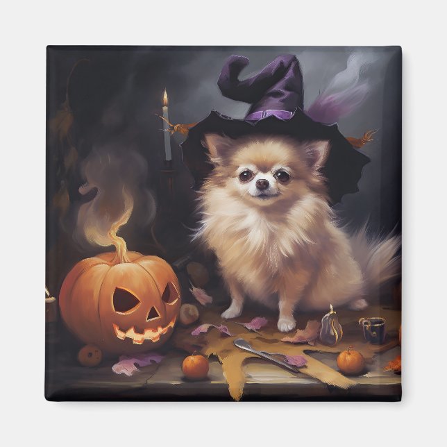 Pomeranian Pumpkins Halloween Scary  Magnet (Front)