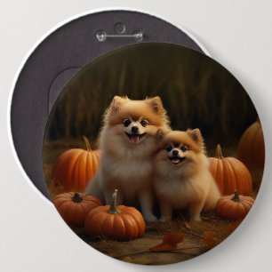 Pomeranian Puppy Autumn Delight Pumpkin 6 Inch Round Button