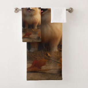 Pomeranian Puppy Autumn Delight Pumpkin Bath Towel Set