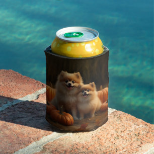 Pomeranian Puppy Autumn Delight Pumpkin Can Cooler
