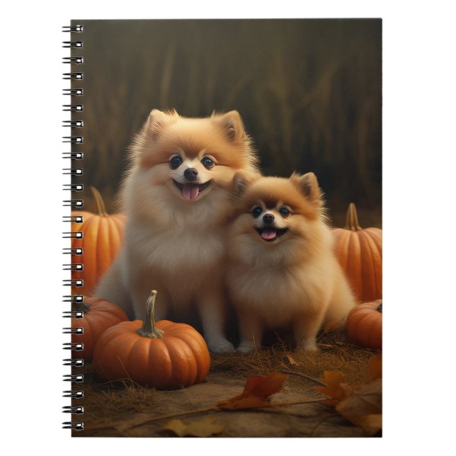 Pomeranian Puppy Autumn Delight Pumpkin Notebook (Front)