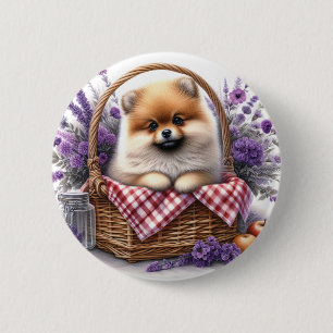 Pomeranian Puppy Dog Watercolor Wildflower Picnic 2 Inch Round Button