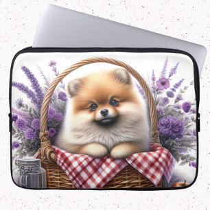 Pomeranian Puppy Dog Watercolor Wildflower Picnic Laptop Sleeve