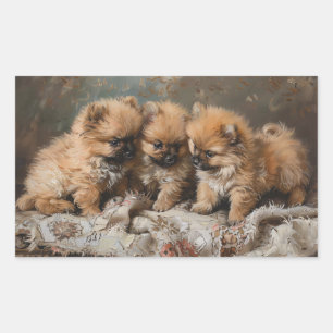 Pomeranian Puppy Trio Vintage Sticker