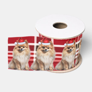 Pomeranian Red Holiday Plaid Funny Dog Christmas Grosgrain Ribbon