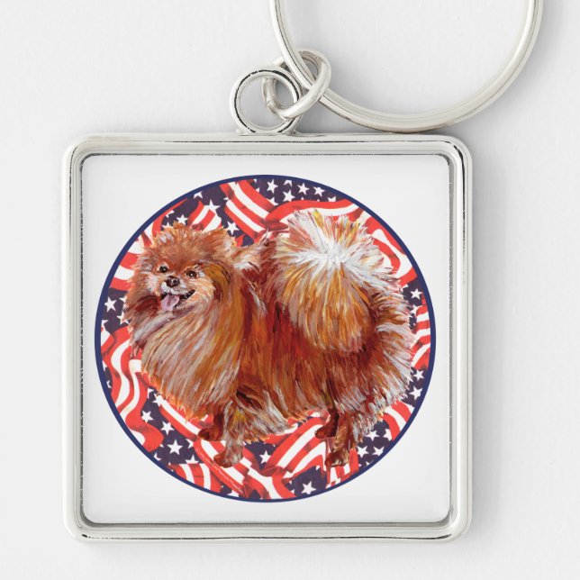 Pomeranian Red White & Blue Keychain (Front)